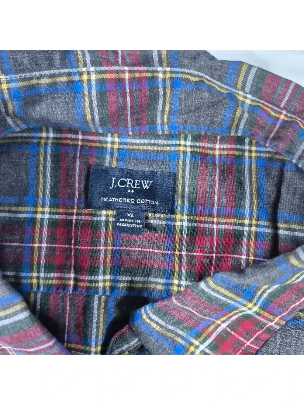 NWT J. Crew Heathered Cotton Long Sleeve Shirt Sz XL Plaid Button Collar